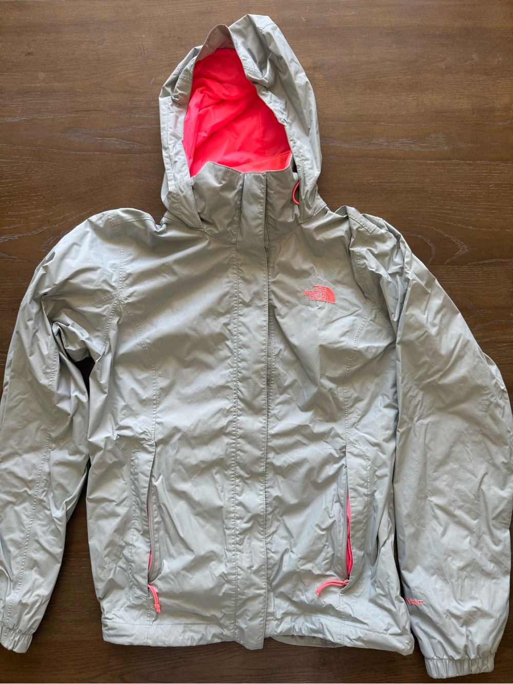 The North Face Light Silver Raincoat with Pink Lining